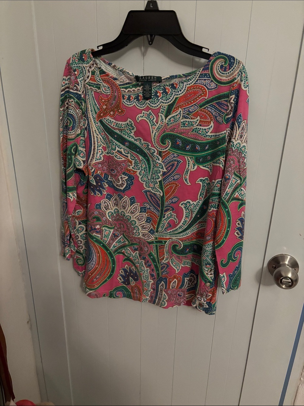 Lauren Ralph Lauren Pink Paisley Boat-Neck Long Sleeve Top